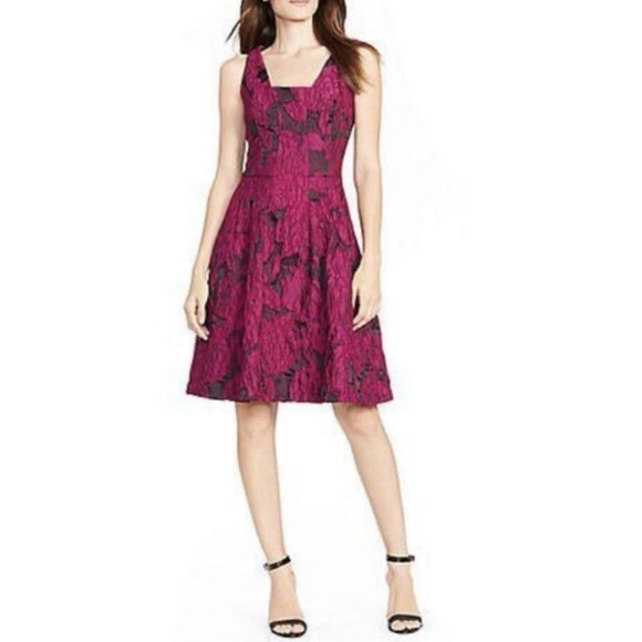 Lauren Ralph Lauren Dresses & Skirts - Ralph Lauren A Line Jacquard Dress 14 Pink Black Sleeveless Party Wedding